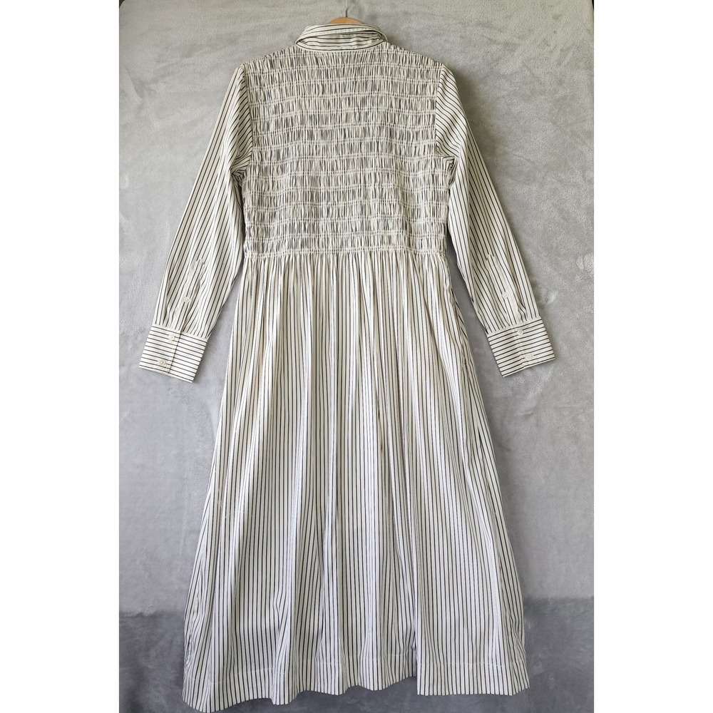 Madewell Dress Size Large Smocked Black Pinstriped Cotton Pockets Shirtdress NWT - Picture 7 of 10
